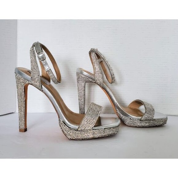 Steve Madden Damar Silver Rhinestone Platform Stiletto Heels Ankle Strap Sz 10 - Picture 2 of 12